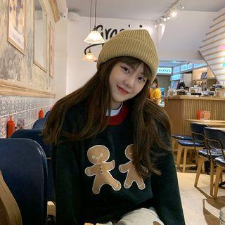 Round-neck Biscuits Print Sweater Green - One Size