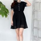 Short-sleeve Contrast-stripe Dress