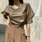 Puff-sleeve Pleather Blouse