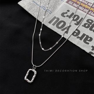 Rectangle Pendant Layered Alloy Necklace Silver - One Size