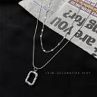 Rectangle Pendant Layered Alloy Necklace Silver - One Size
