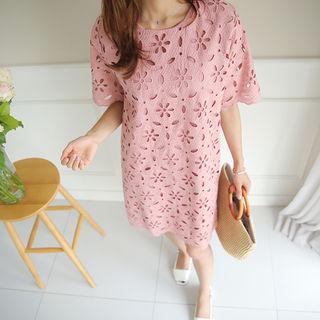 Eyelet-lace Shirt Dress