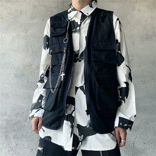 Front Pocket Sleeveless Zip Jacket