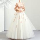 Star Sequined Long-sleeve Ball Gown