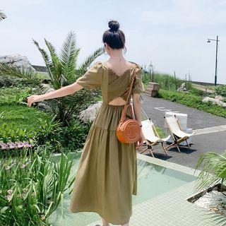 Short-sleeve Shirred Cutout Dress