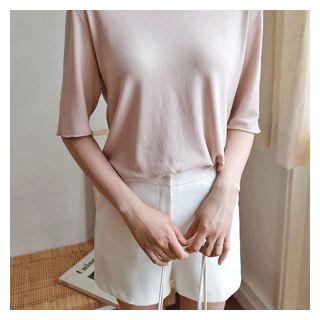 V-neck Elbow-sleeve Lightweight Knit Top