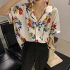 Short-sleeve Polo Collar Floral Shirt As Shown In Figure - One Size