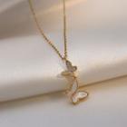 Butterfly Rhinestone Shell Pendant Alloy Necklace Gold - One Size