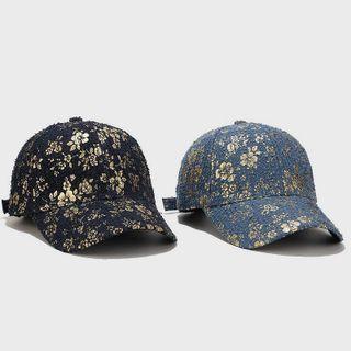Metallic Flower Denim Baseball Cap