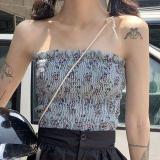Floral Print Shirred Camisole Top As Shown In Figure - One Size