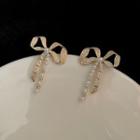 Faux Pearl Rhinestone Bow Drop Earring 1 Pair - Gold - One Size