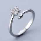 925 Sterling Silver Rhinestone Moon & Star Open Ring Silver - One Size