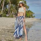 Set: Halter Tankini + Print Wide-leg Slit Mesh Pants