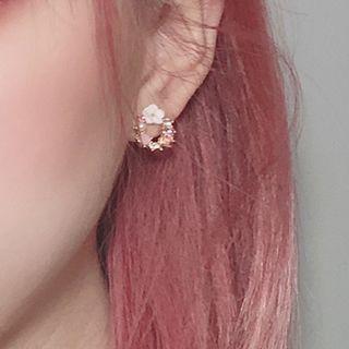 Rhinestone Flower Hoop Earring 1340 - 1 Pair - Flower - White - One Size