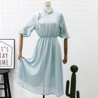 Chinese-style Embroidered Chiffon Qipao Dress