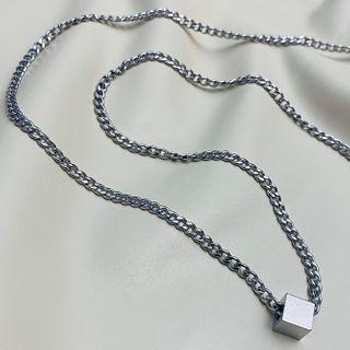 Cube Pendant Stainless Steel Necklace Silver - One Size