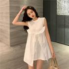 Plain Sleeveless Drawstring Mini Dress