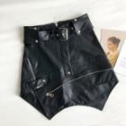 Plain Zipper High-waist Faux Leather Skirt