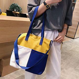 Canvas Color Block Crossbody Tote Bag