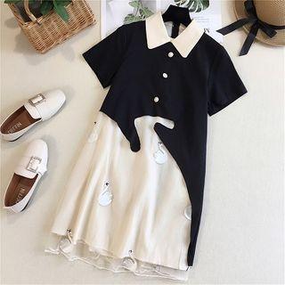 Color-block Print Short-sleeve Dress