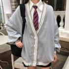 Striped Trim Cardigan / Long-sleeve Shirt