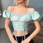 Off-shoulder Cropped Top With Front Drawcord Detail