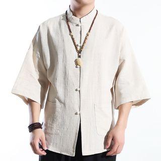 3/4-sleeve Mandarin Collar Shirt