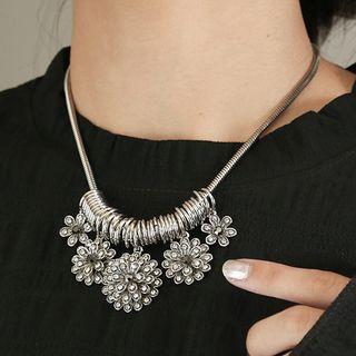 Flower Dangle Necklace Silver - One Size