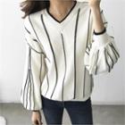 Bishop-sleeve Stripe Sweater
