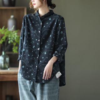 Lipstick Print Shirt Navy Blue - One Size