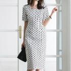 Short-sleeve Dotted Midi Straight-fit Dress