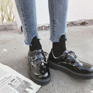 Patent Buckled Lace-up Shoes