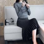 Set: Knit Pullover + Pleated Midi Skirt