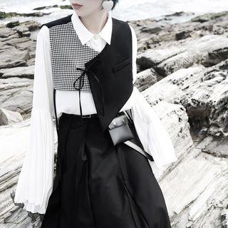 Houndstooth Panel Lace Up Cropped Vest
