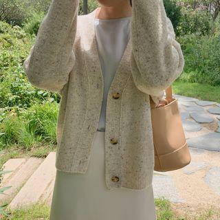 V-neck M Lange Woolen Cardigan Oatmeal - One Size