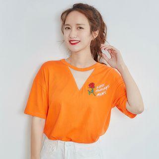 Mesh-panel Embroidered T-shirt
