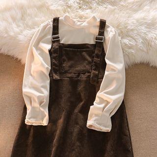 Long-sleeve Mock-neck Top / Corduroy Midi Overall Dress