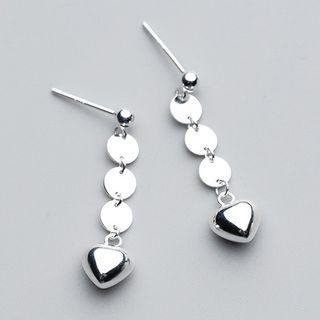 925 Sterling Silver Heart & Disc Drop Earring