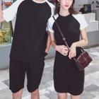 Couple Matching Color Block Short-sleeve T-shirt / T-shirt Dress / Plain Shorts