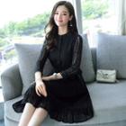 3/4-sleeve Plain Lace Dress