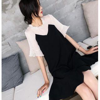 Bell-sleeve Ruffled Hem Mini A-line Dress