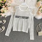 Cold Shoulder Striped Long-sleeve Knitted Top