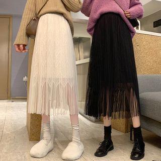High-waist Fringed Skirt