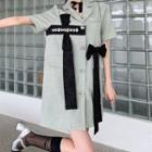 Elbow-sleeve Ribbon Mini Blazer Dress