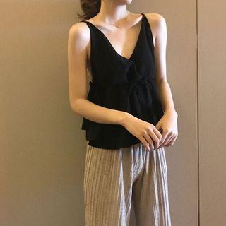 Sleeveless V-neck Ruffle Top Black - One Size