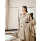Plus Size Balloon-sleeve Trench Coat With Belt