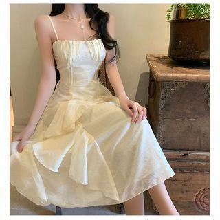 Spaghetti Strap Ruffled Midi Corset Dress