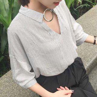 Hoop Split-neck Linen Cotton Blouse