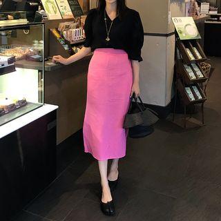 Slit-side Linen Blend Long Skirt