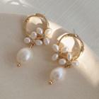 Pearl Floral Rhinestone Accent Earrings 1 Pair - 925 Silver Needle - One Size